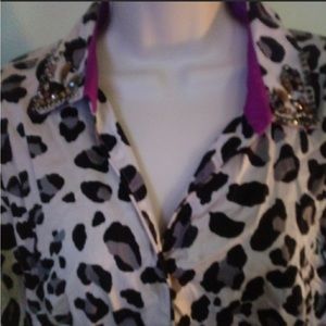 Lane Bryant Button Down Shirt Sz 16 Leopard Print
